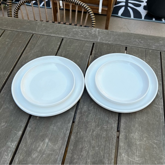 Crate & Barrel Toben White Plate Set of Four 8" and 10.5" Ceramic Plates - Picture 2 of 8